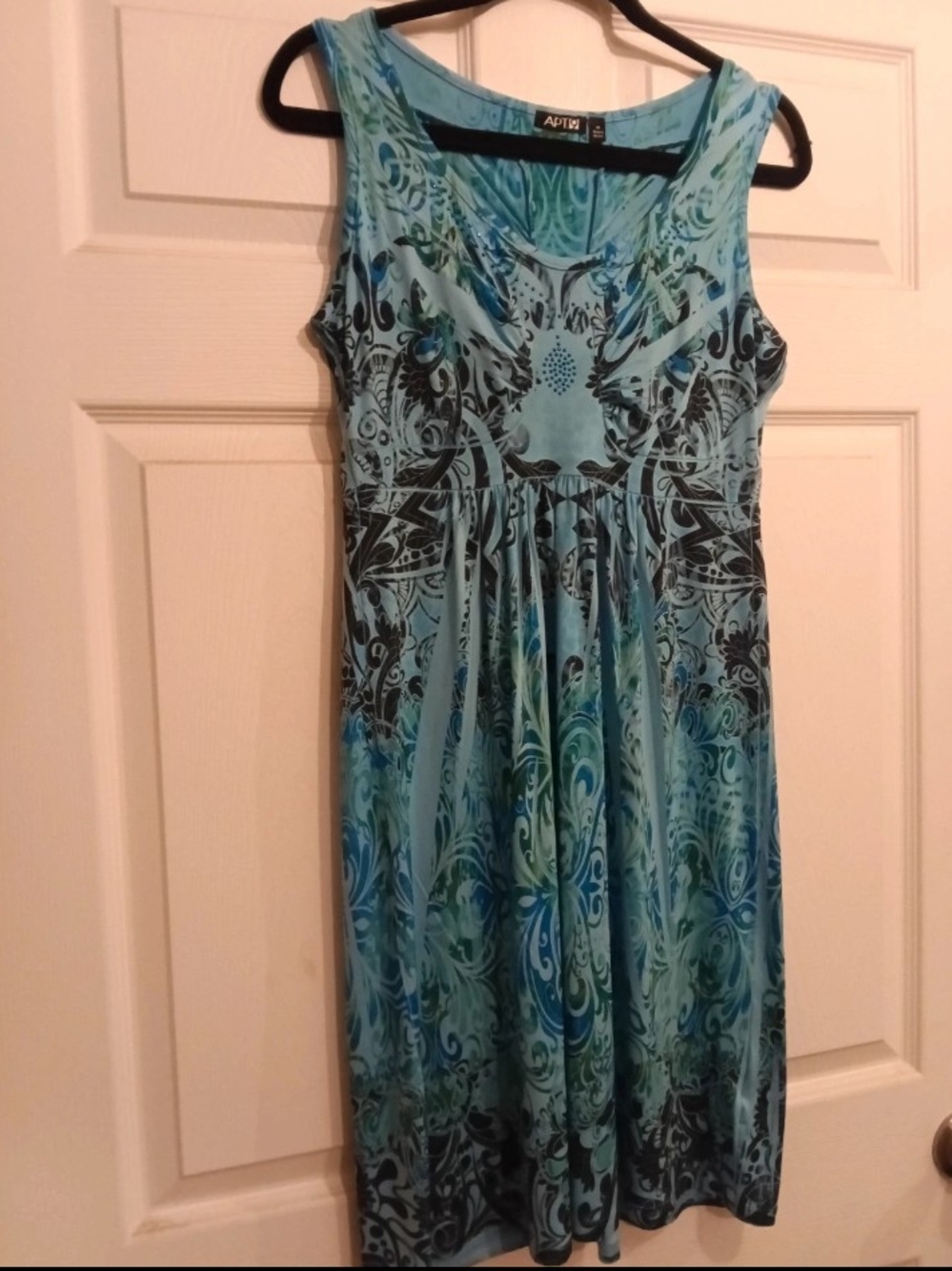 Apt. 9 Aqua and Black Sleeveless Printed Dress